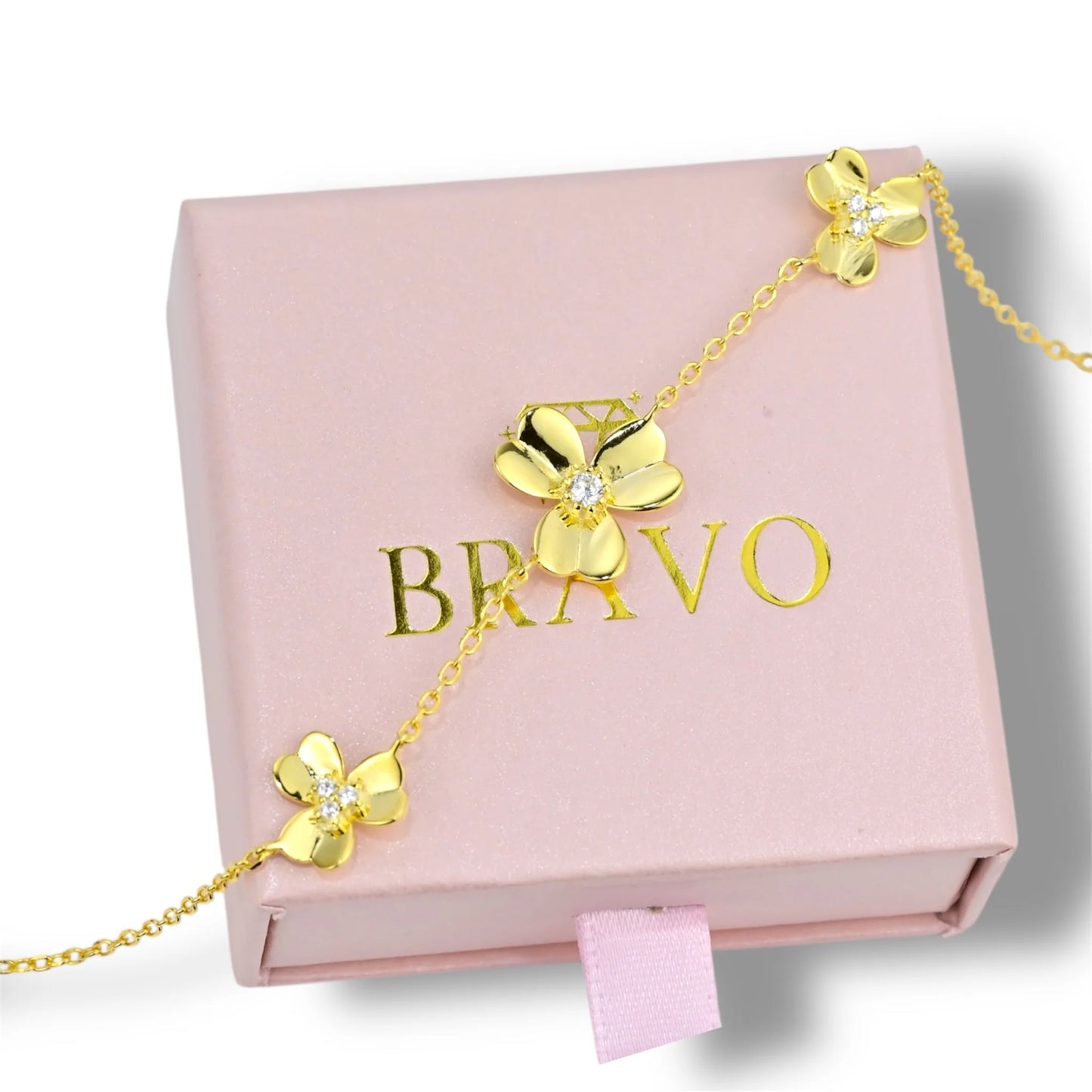 Bracelet Silver 925 Yellow Gold Plated Flowers