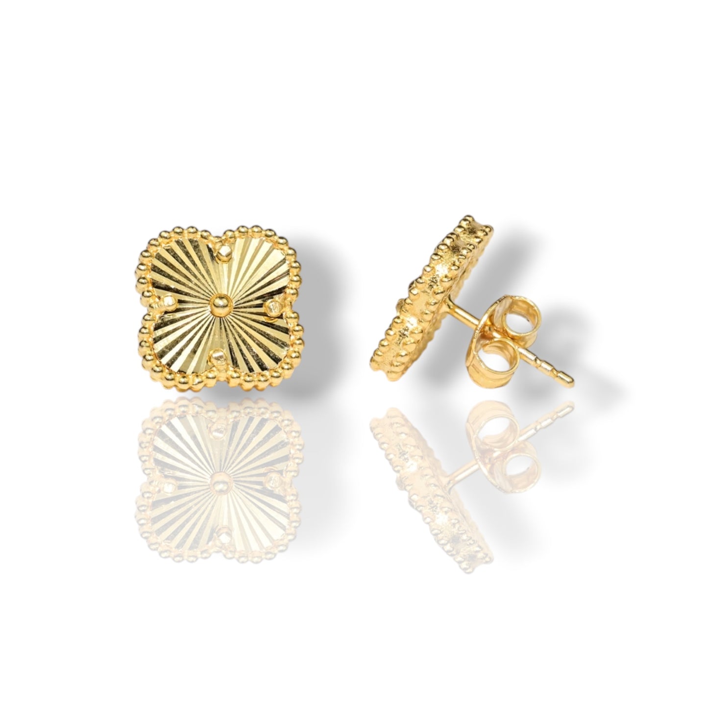 Silver Stud Earrings Clover Yellow Gold Plated