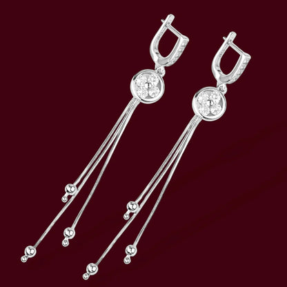 Silver Dangle Earrings Flowers