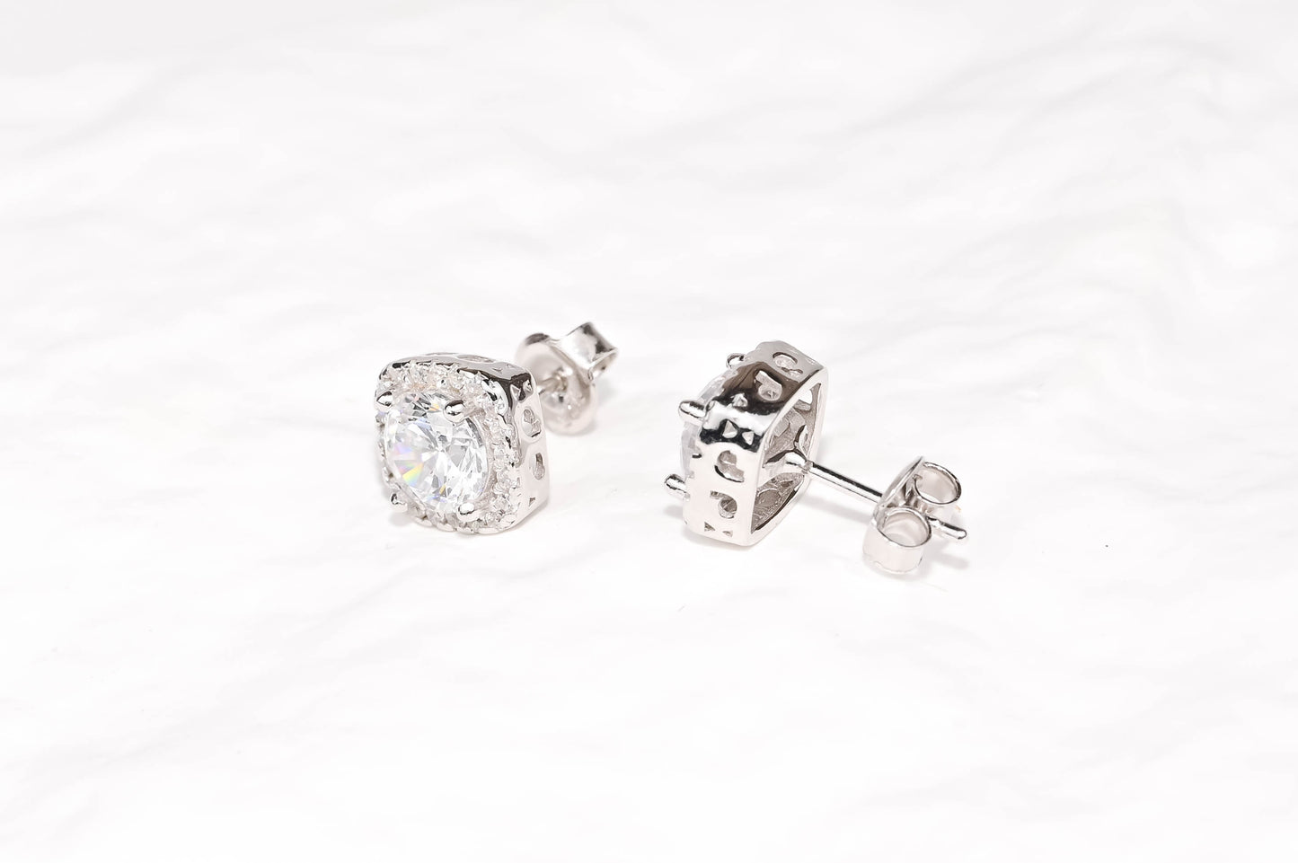 Silver Stud Earrings Squares with Zirconia stones
