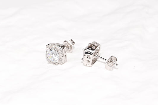 Silver Stud Earrings Squares with Zirconia stones