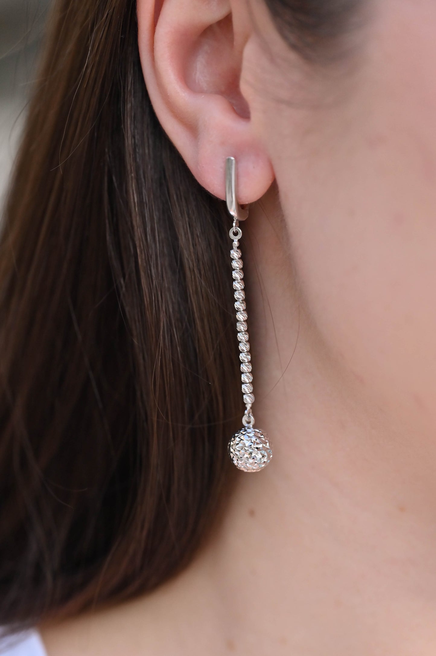 Silver Dangle Earrings Ball