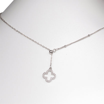 Silver Necklace Clover with Zirconia stones