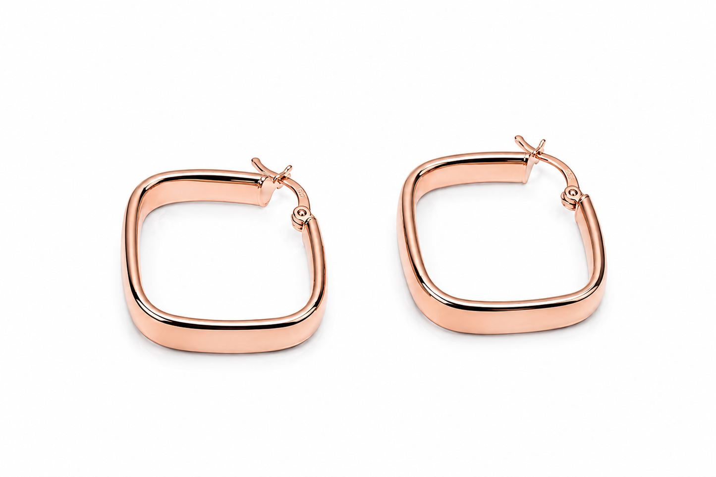 Silver Hoops Earrings Square Design Rose Gold Plated