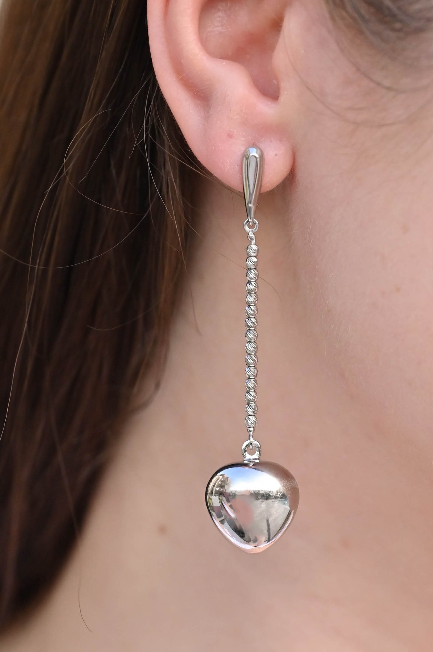 Silver Dangle Earrings Drop Heart