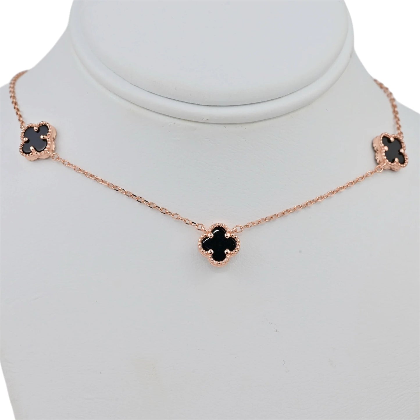 Silver Necklace Clover Onyx Gold Plated
