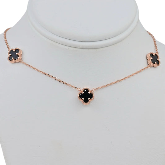 Silver Necklace Clover Onyx Gold Plated