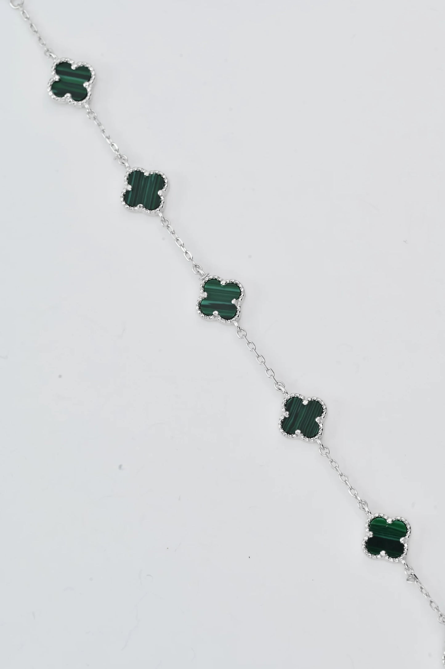 Silver Bracelet Clover Malachite