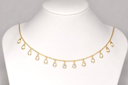 Silver Necklace Crystal Drops with Zirconia stones Yellow Gold Plated