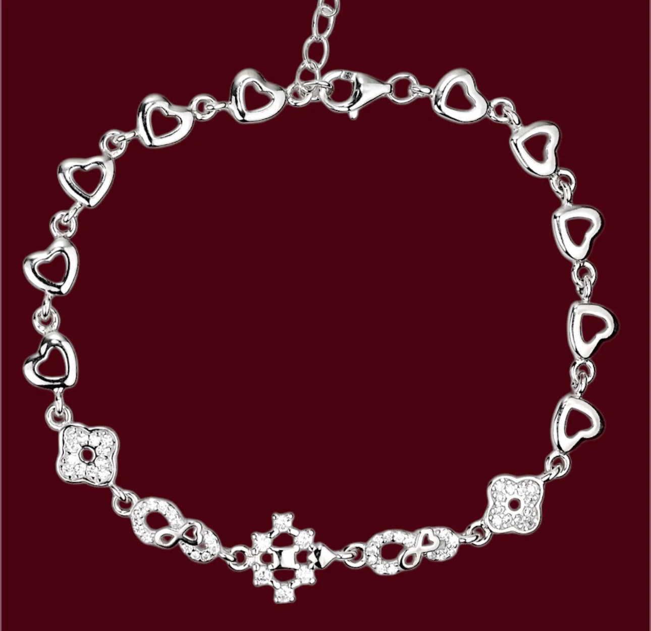 Silver Bracelet with Zirconia stones Hearts
