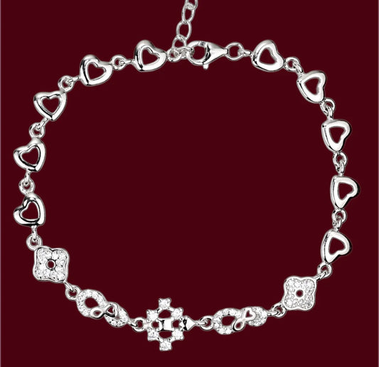 Silver Bracelet with Zirconia stones Hearts