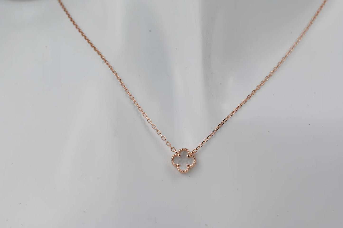 Silver Necklace Clovers Mother of Pearl Gold Plated
