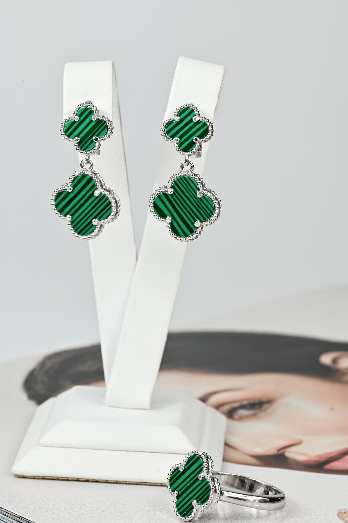 Jewelry Set Malachite (Earrings,Ring)