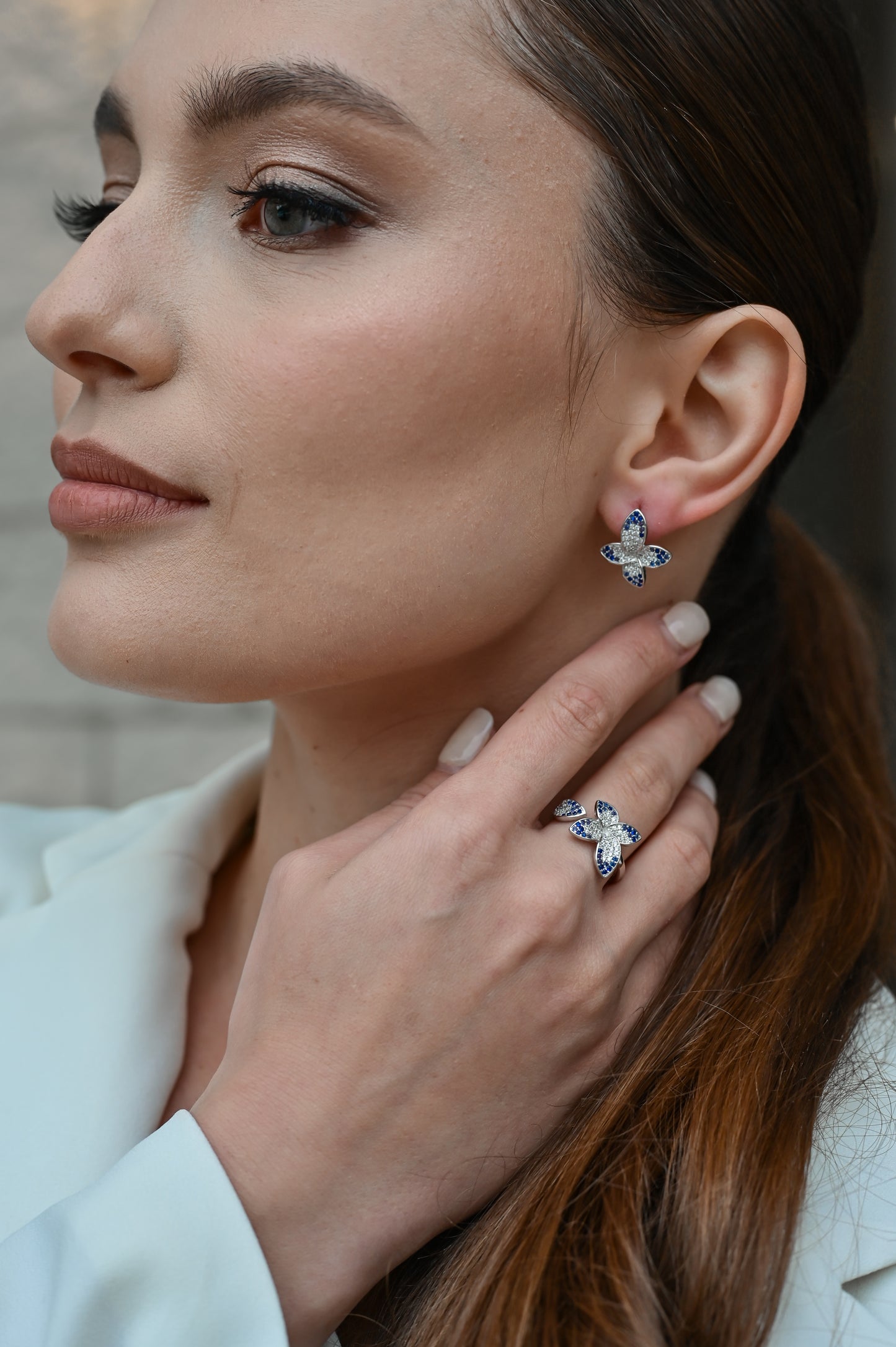 Blue Flowers Jewelry Set (Ring&Earrings)