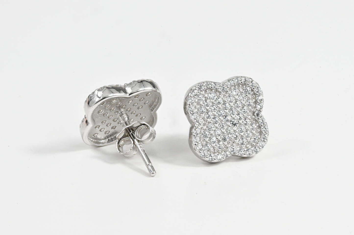 Stud Earrings clover Zirconia stones