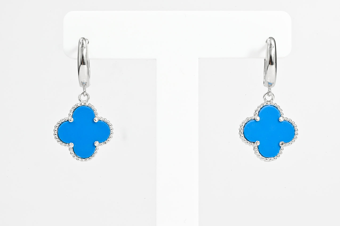 Dangle Earrings Blue Clover