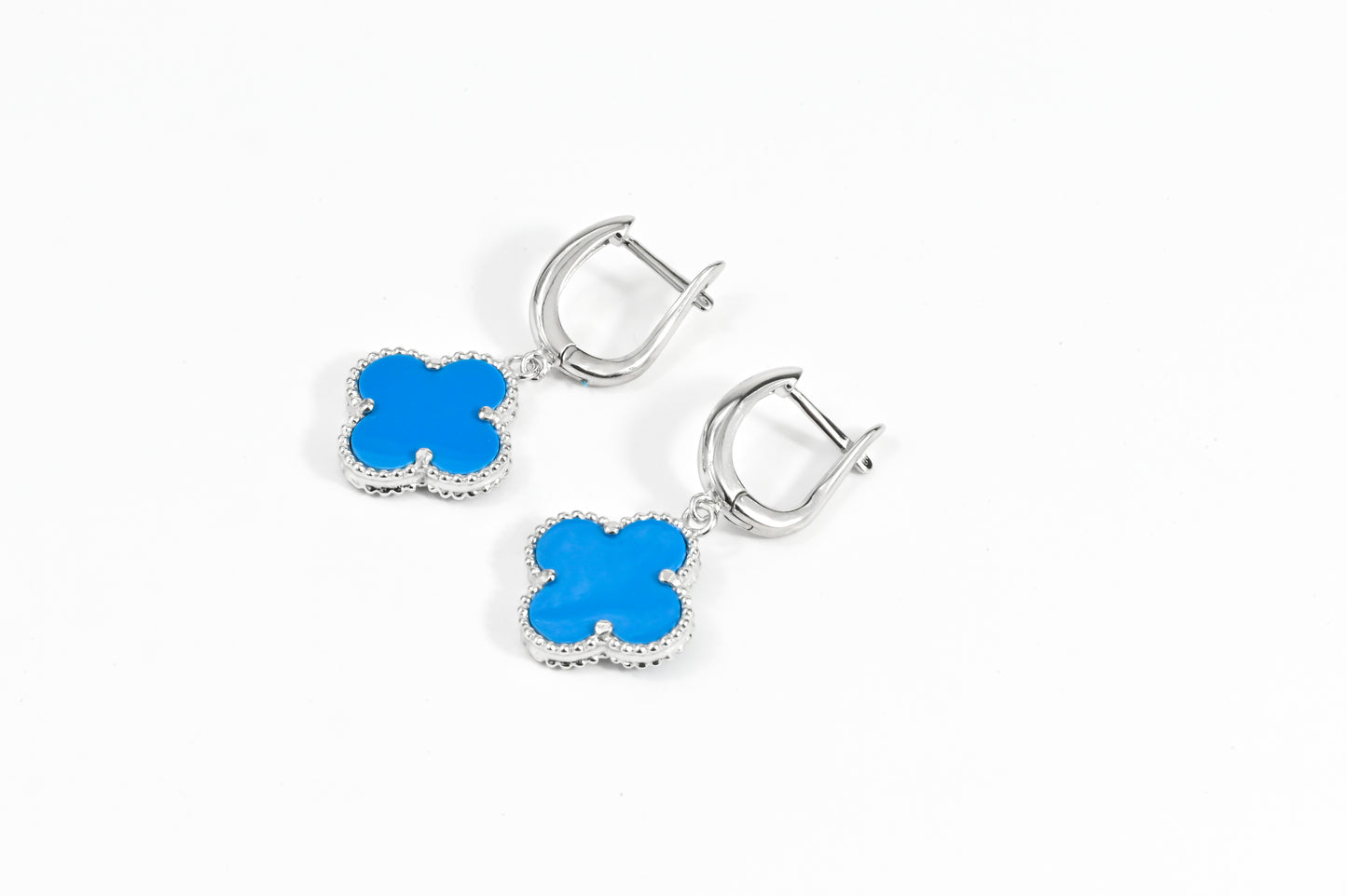 Dangle Earrings Blue Clover