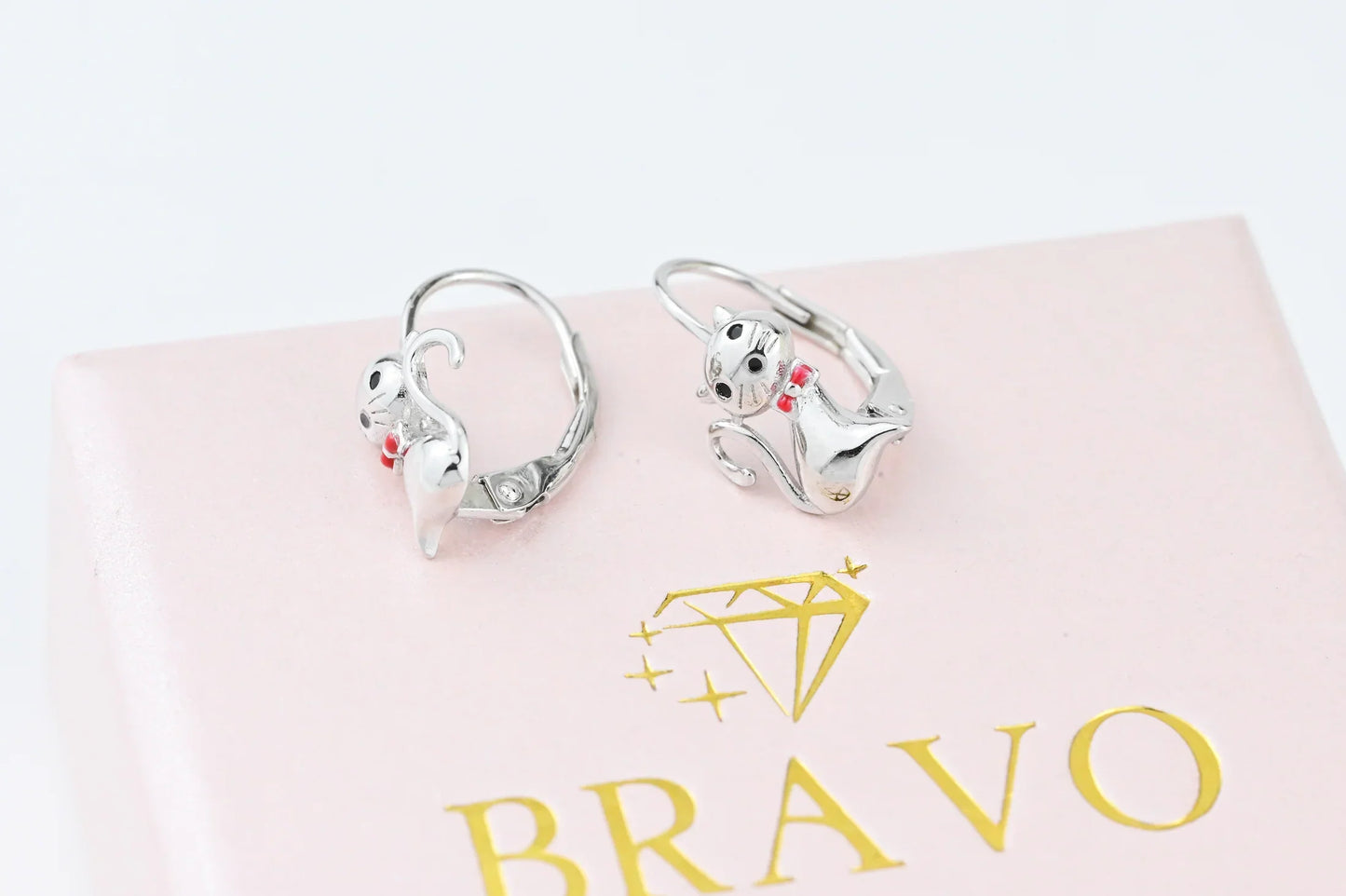 Silver Kids Earrings Cat