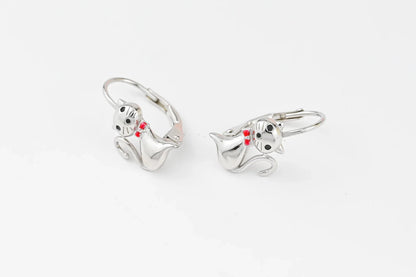 Silver Kids Earrings Cat
