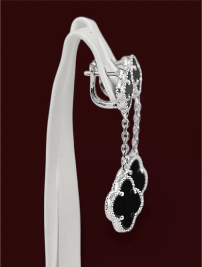 Dangle Silver Earrings Onyx Clover