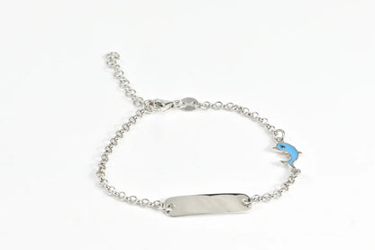 Silver Kids Bracelet Blue Dolphin