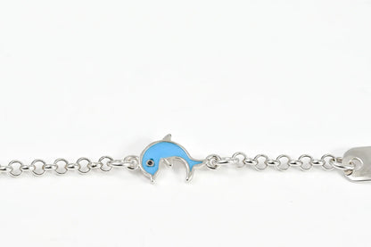 Silver Kids Bracelet Blue Dolphin