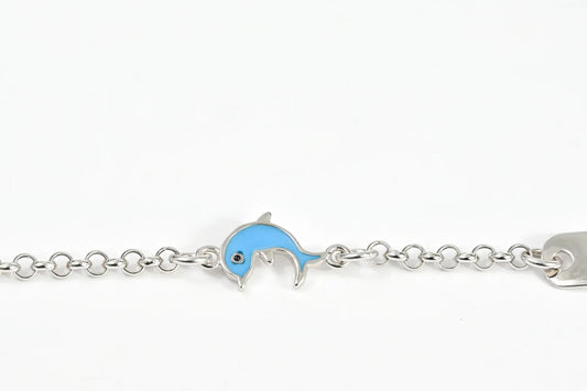 Silver Kids Bracelet Blue Dolphin