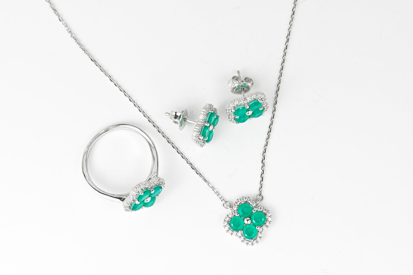 Silver Set Green clover