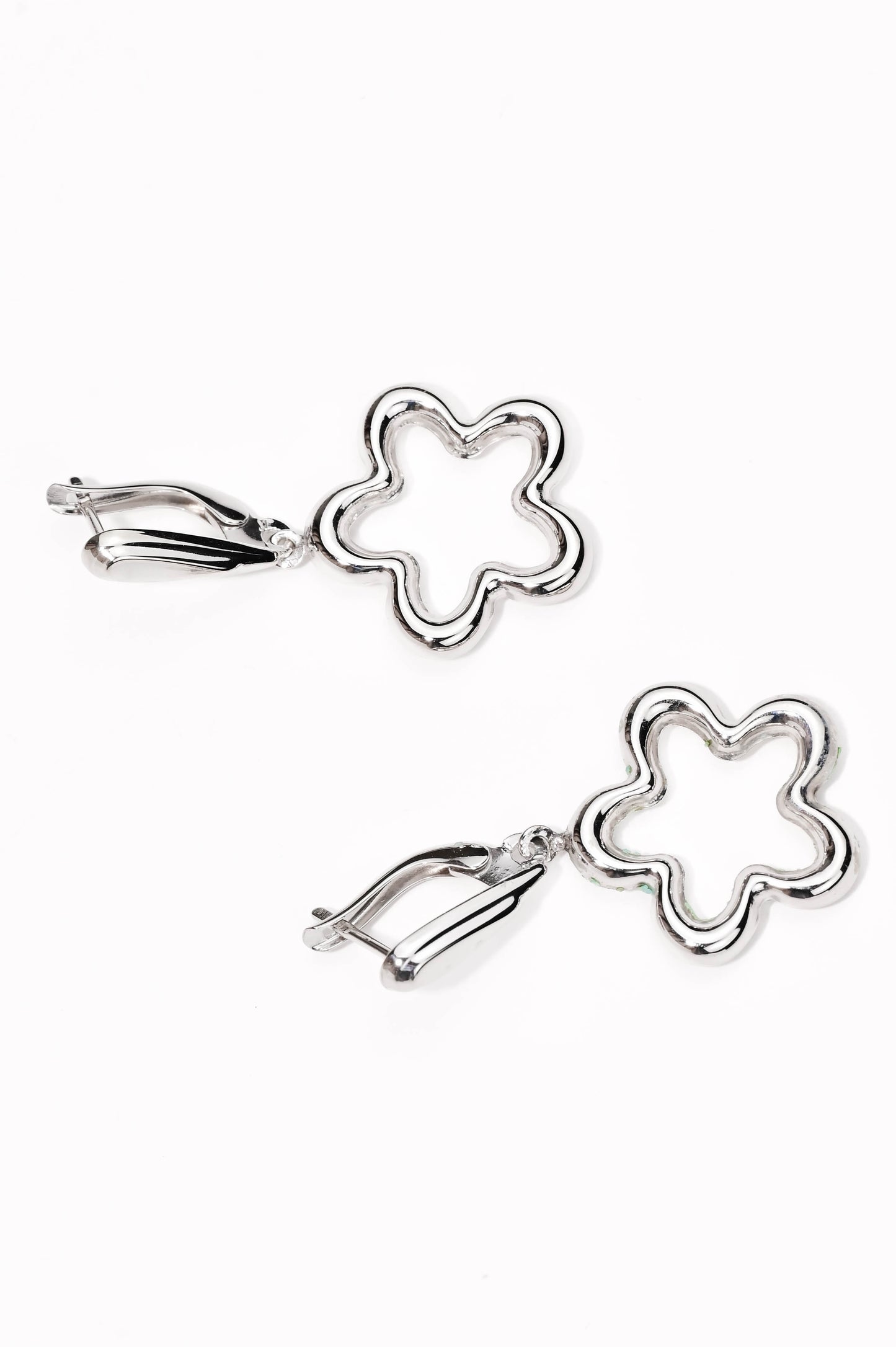 Silver Dangle Earrings Flowers