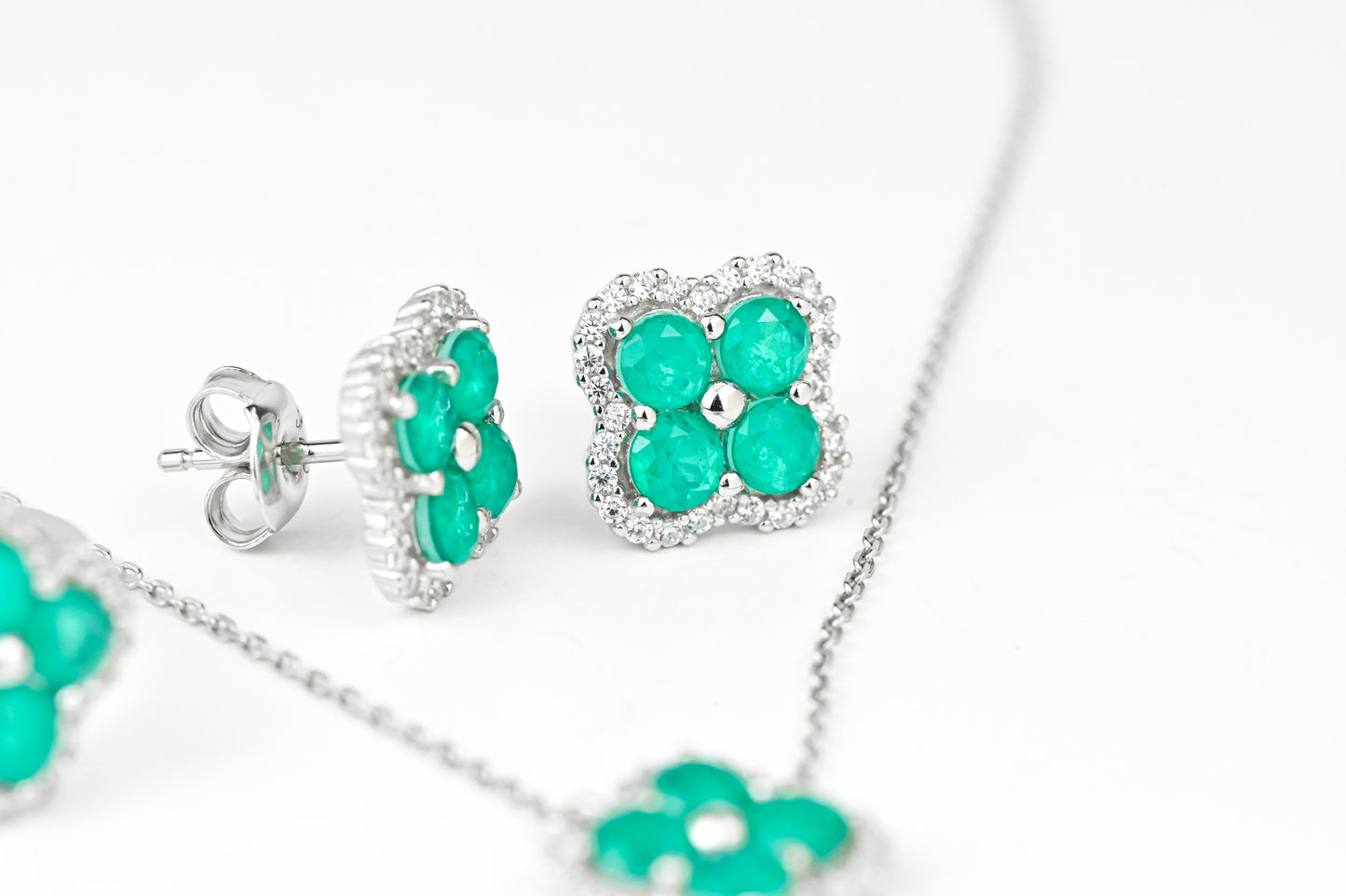 Silver Set Green clover