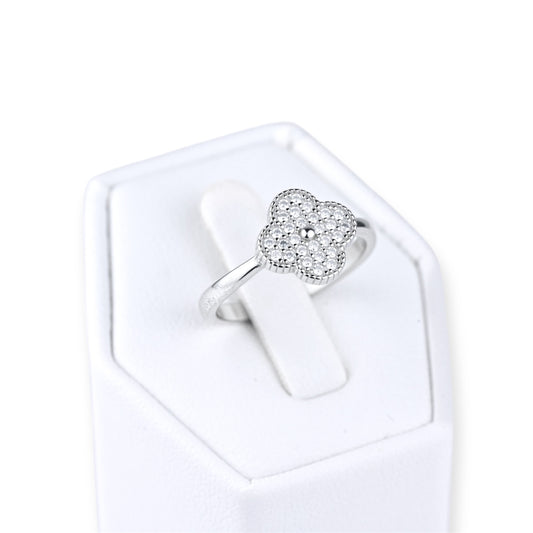 Silver Ring Clover with Zirconia Stones