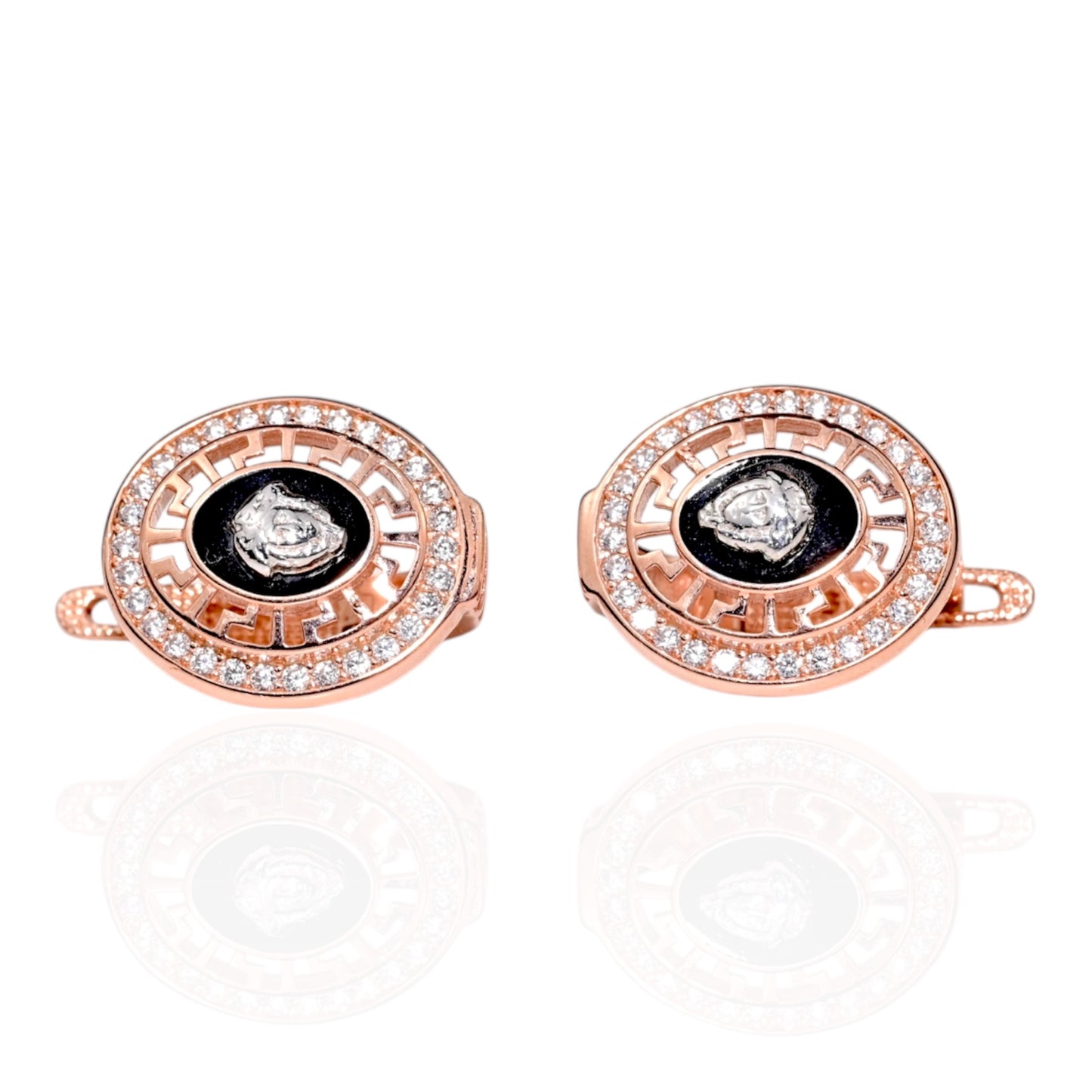 Silver Earrings Round Design Rose Gold Plated