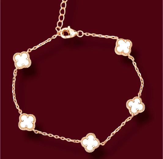 Mother of Pearl Silver Bracelet five clover Rose Gold Plated