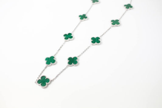 Necklace Green Malachite clover