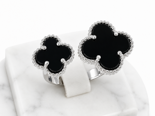 Silver Ring Black clover Onyx