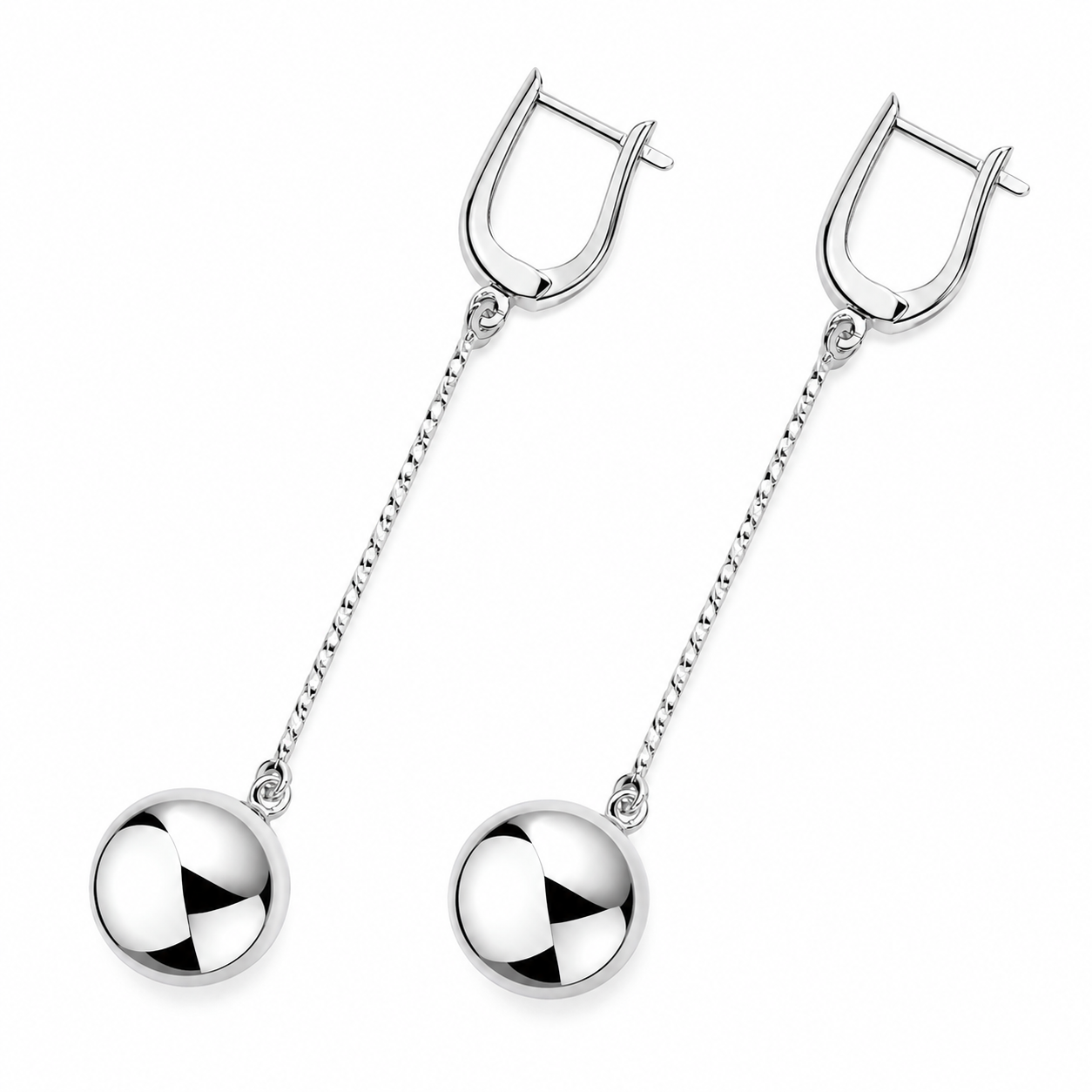 Silver Dangle Earrings Drop Ball