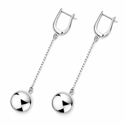 Silver Dangle Earrings Drop Ball