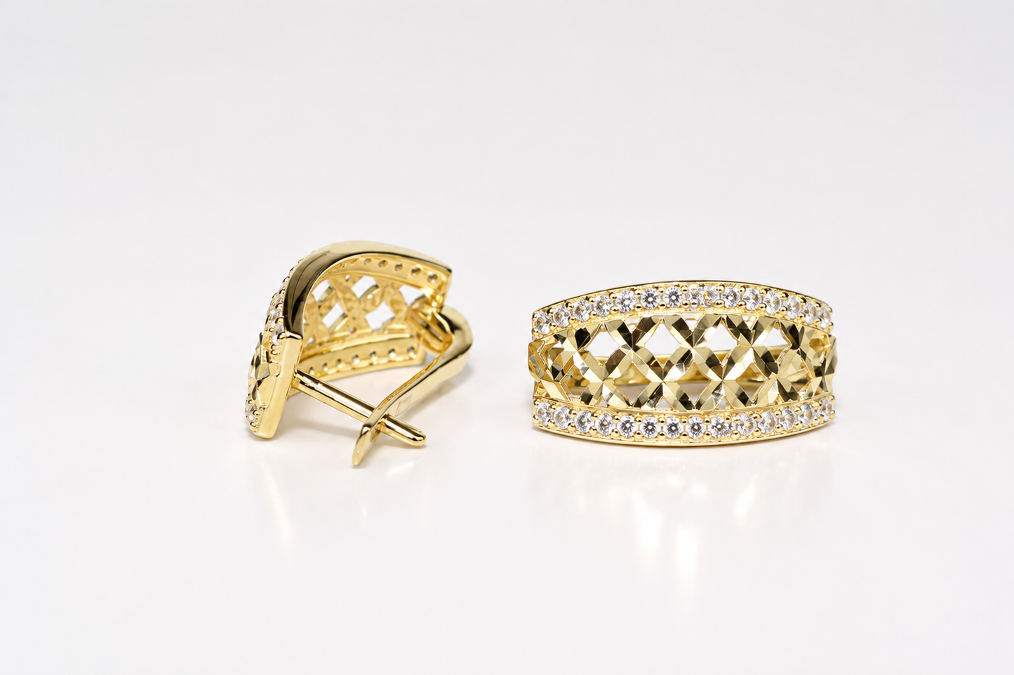 Silver Earrings Geometric Design Yellow Gold Plated