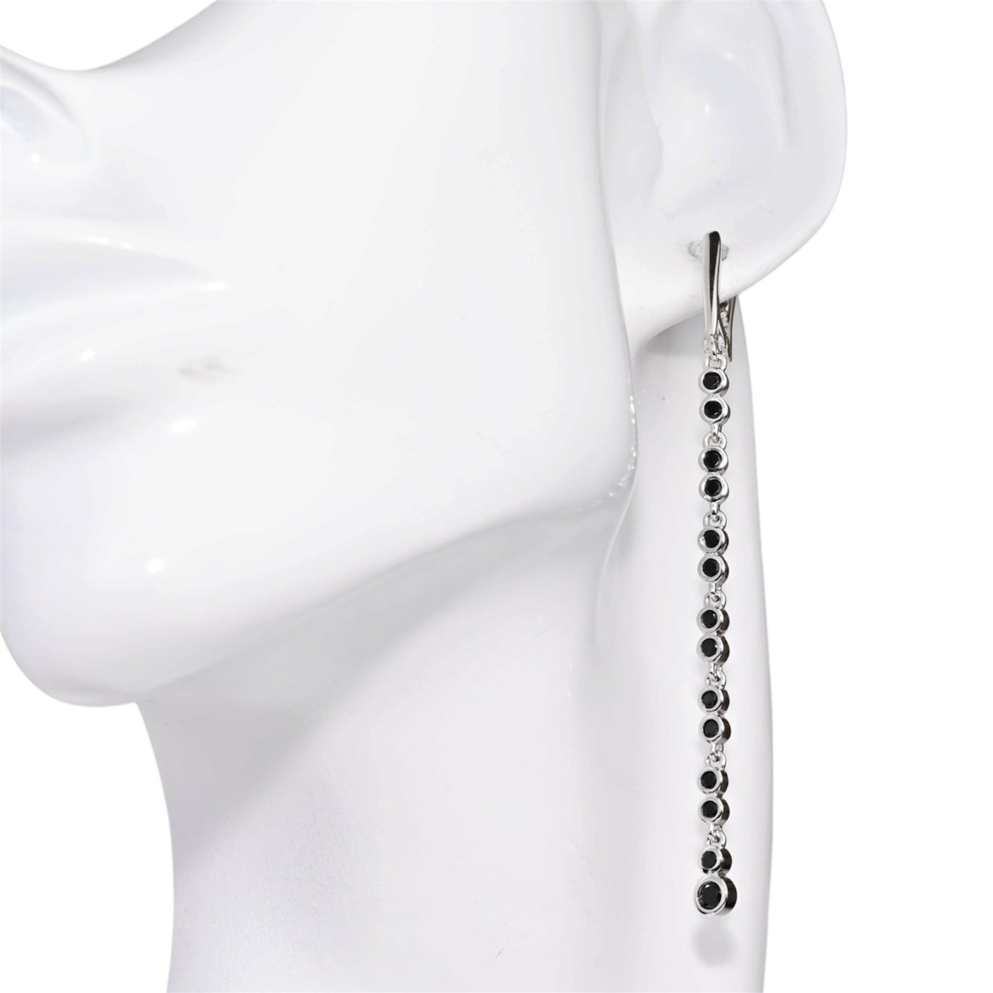 Silver Dangle Earrings Black Stones