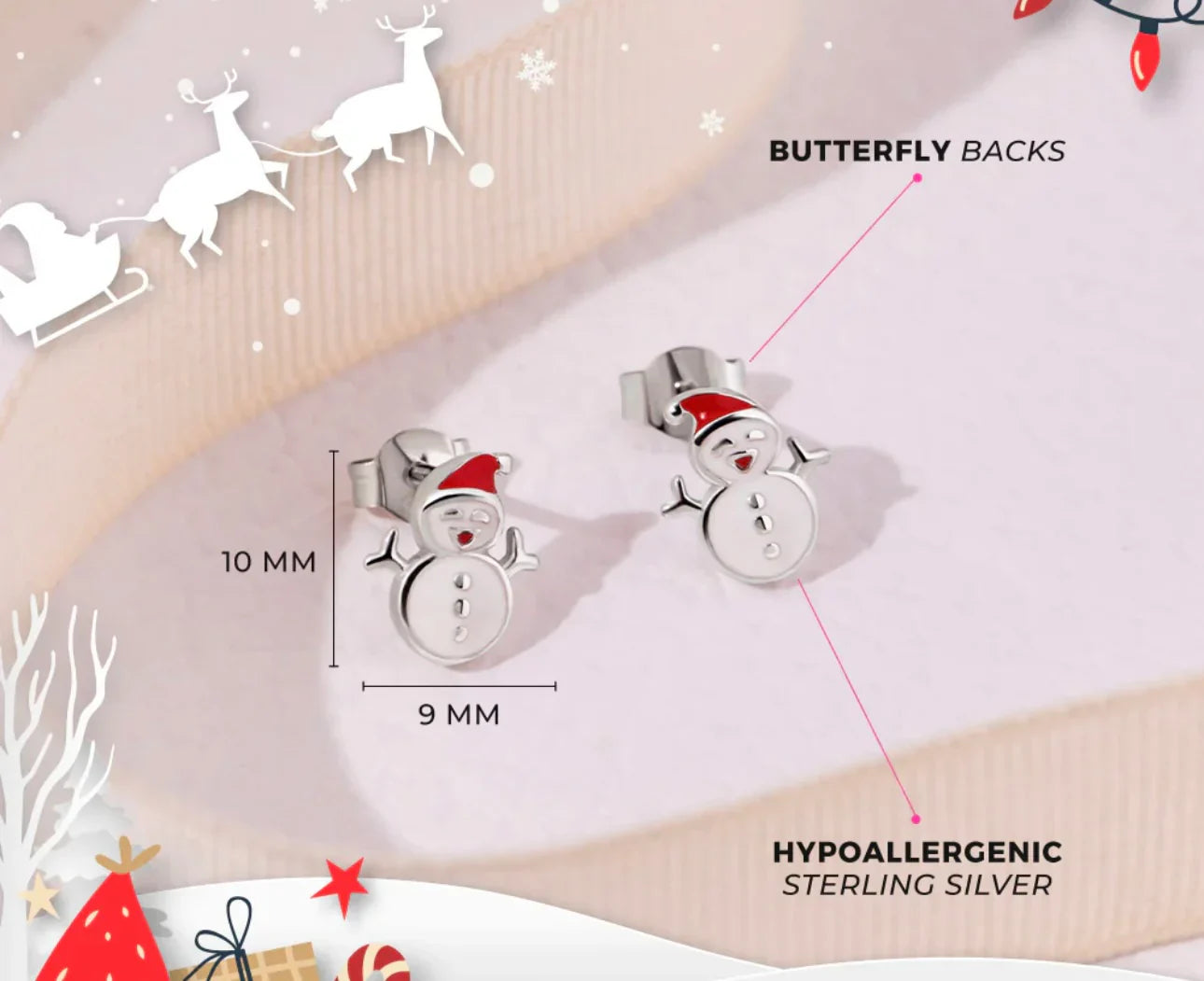 Silver Kids Stud Earrings Snowmen