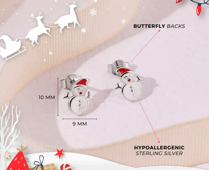 Silver Kids Stud Earrings Snowmen