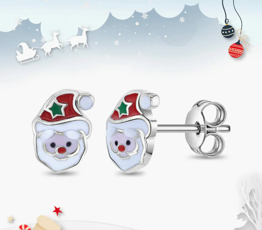 Silver Stud Kids Earrings Santa
