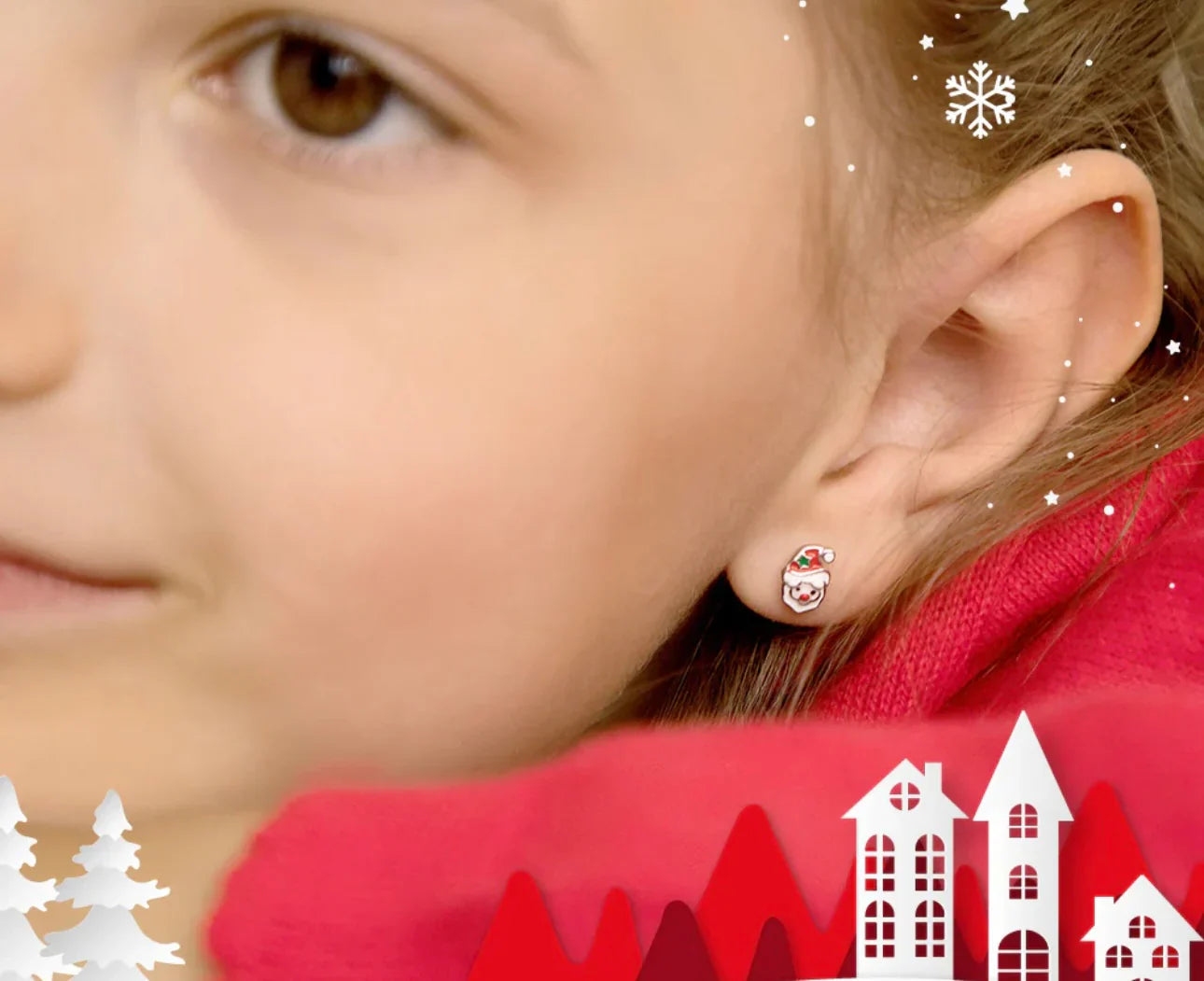 Silver Stud Kids Earrings Santa