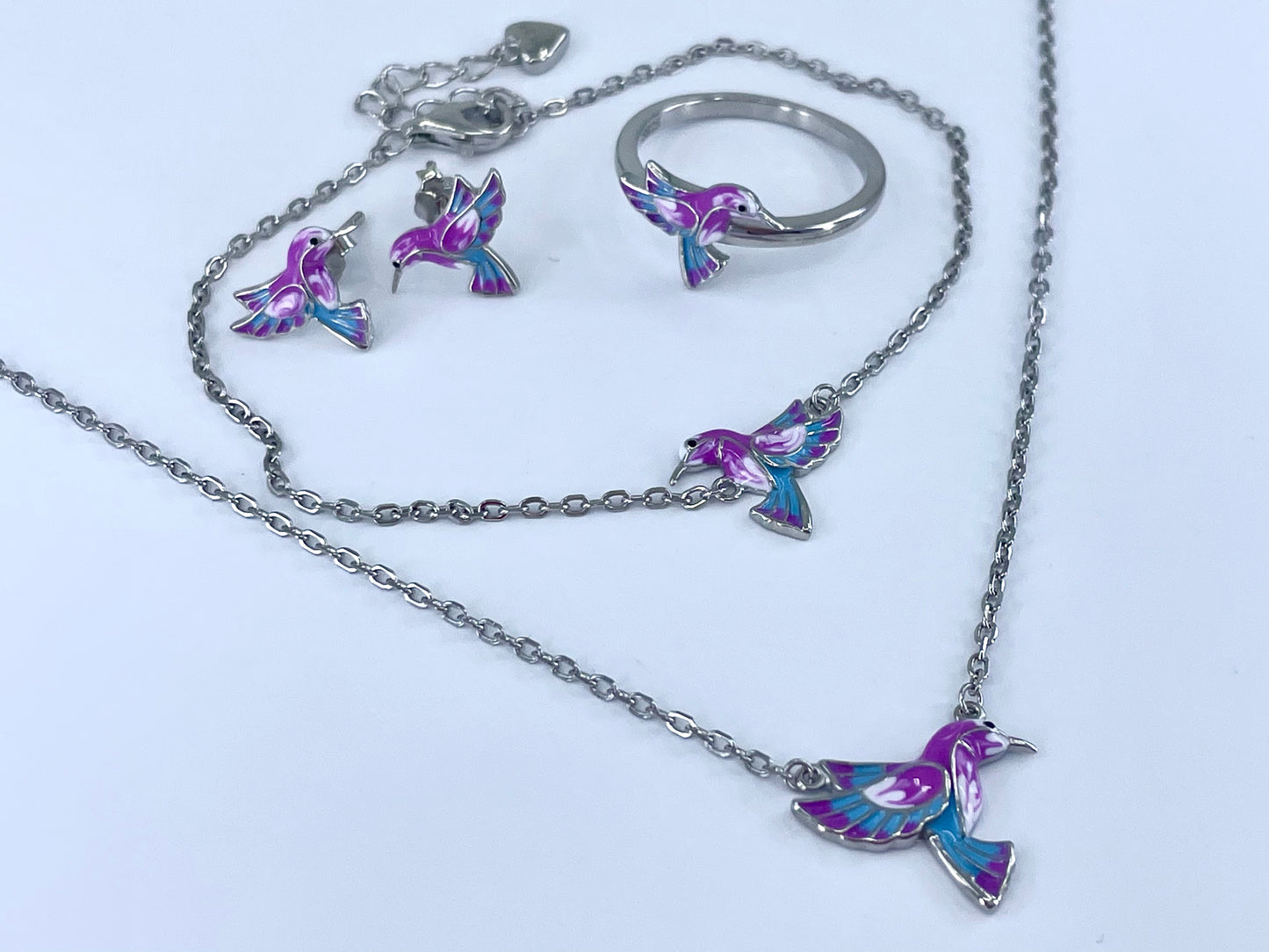 Dainty Hummingbird Jewelry Set