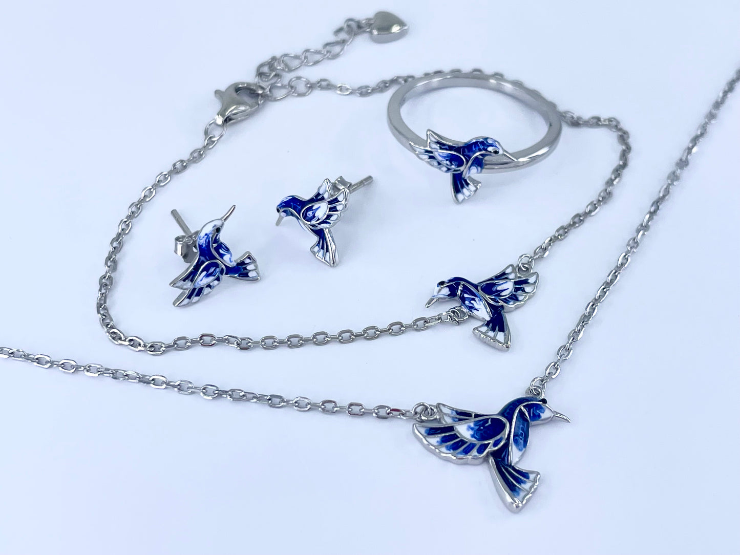 Dainty Hummingbird Jewelry Set
