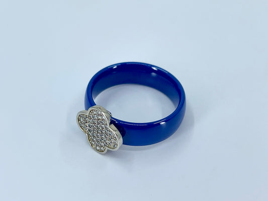 Bright Blue Clover Ceramic Ring