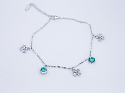 Anklet with Flowers and Green Zirconia stones