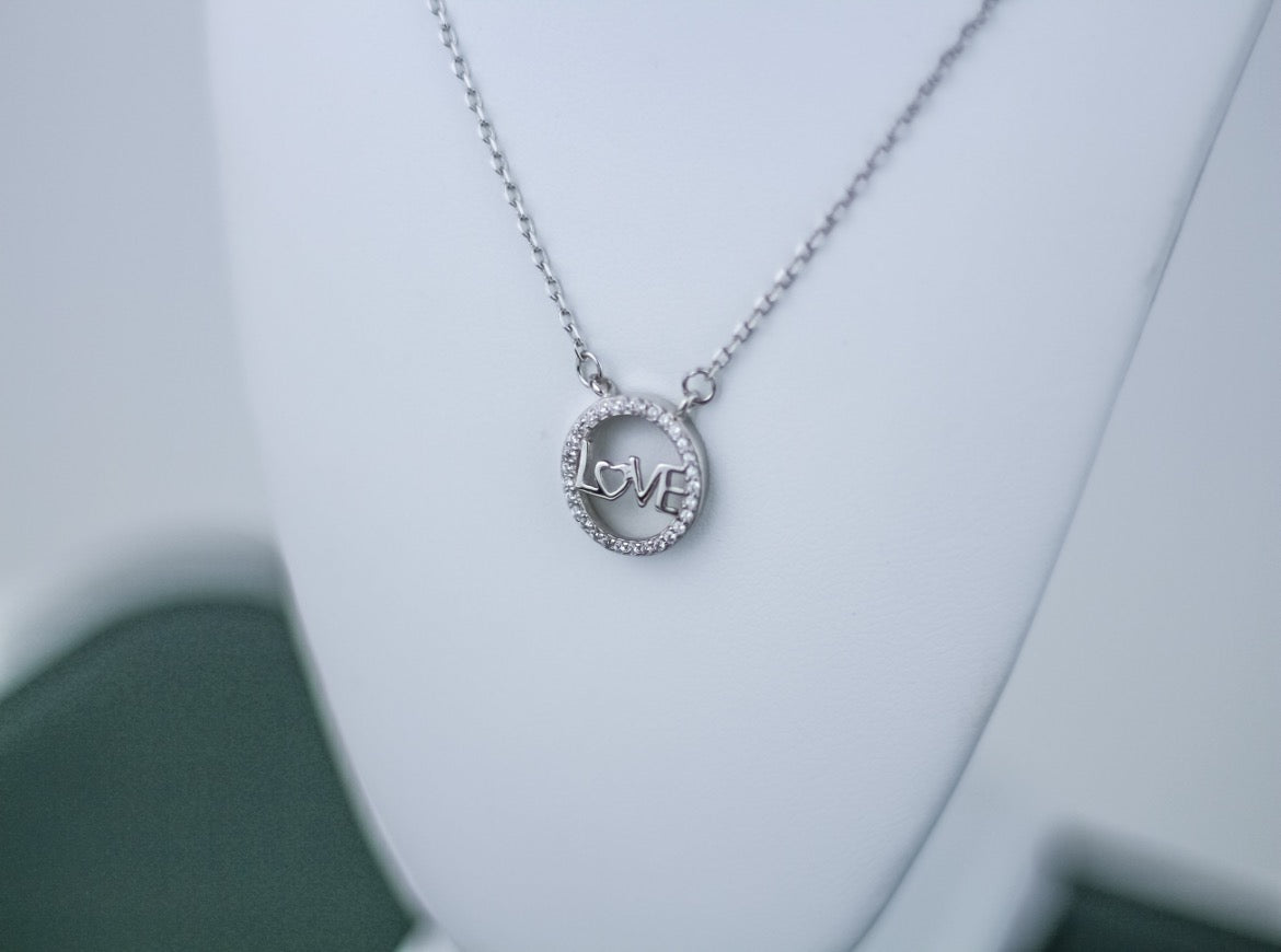 Love Circular Pendant Necklace Heart