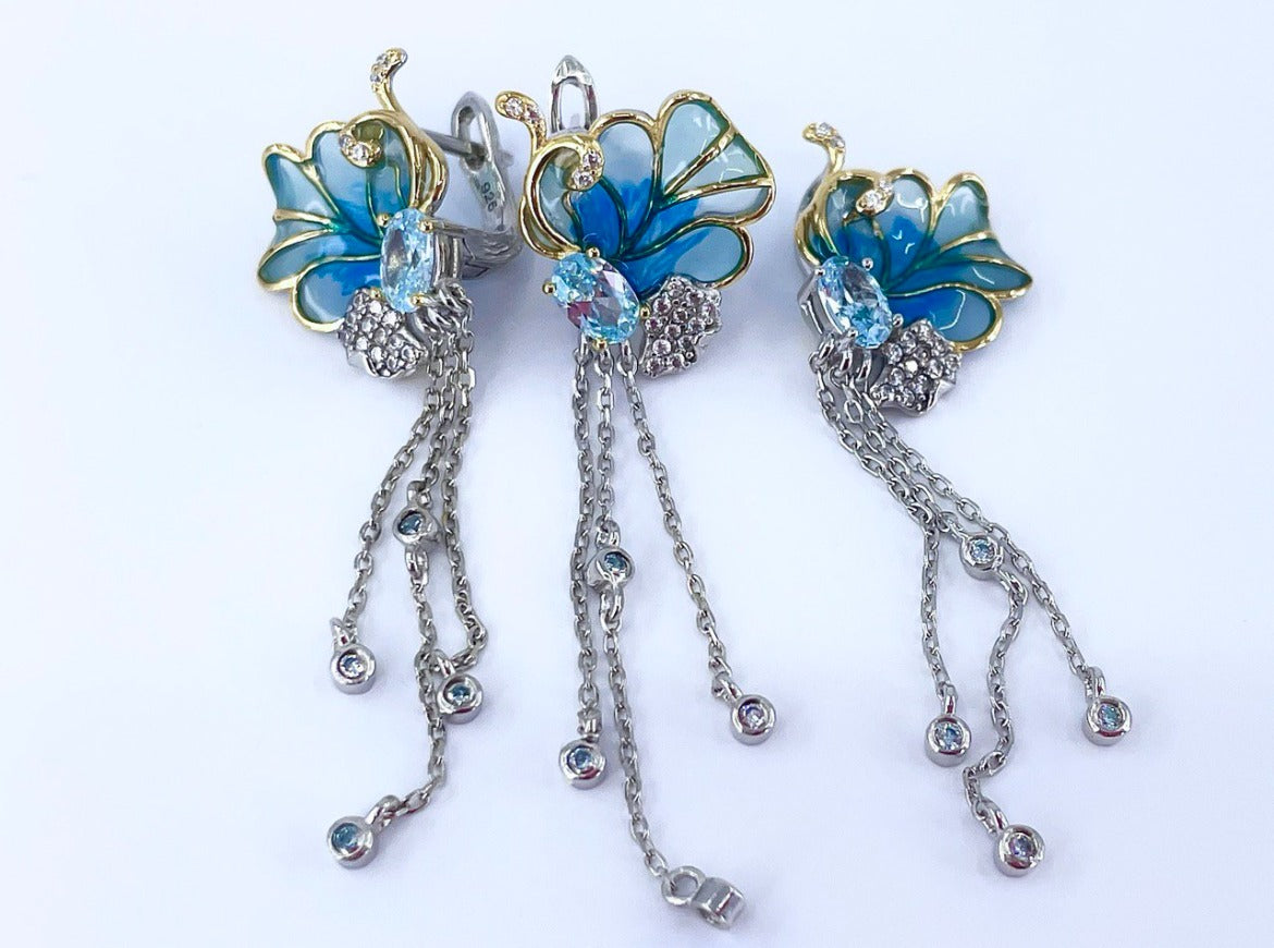 Whimsical Blue Butterfly Jewelry Set