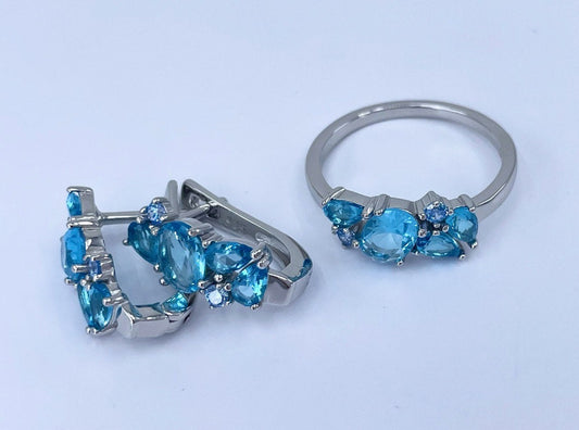 Light Blue Stone Cluster Jewelry Set